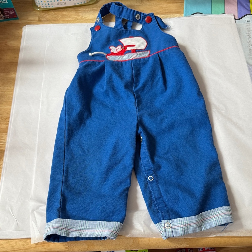 Toddle Time Vintage 1 1/2 - 23 2/2-26 lbs. Blue Overalls sailboat Accents